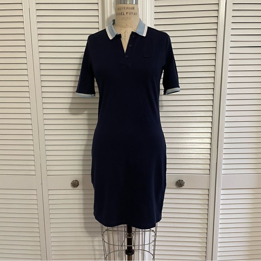 LACOSTE NAVY STRETCH COTTON PIQUÉ POLO DRESS SZ-38